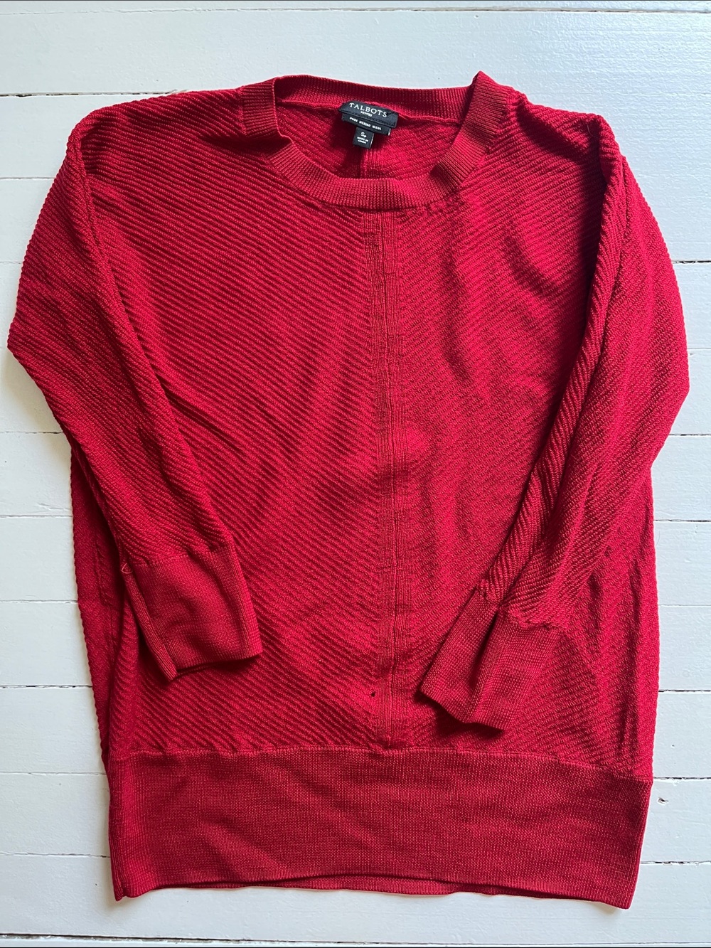 Talbots Petite Bright Red Textured 100% Merino Wool Sweater